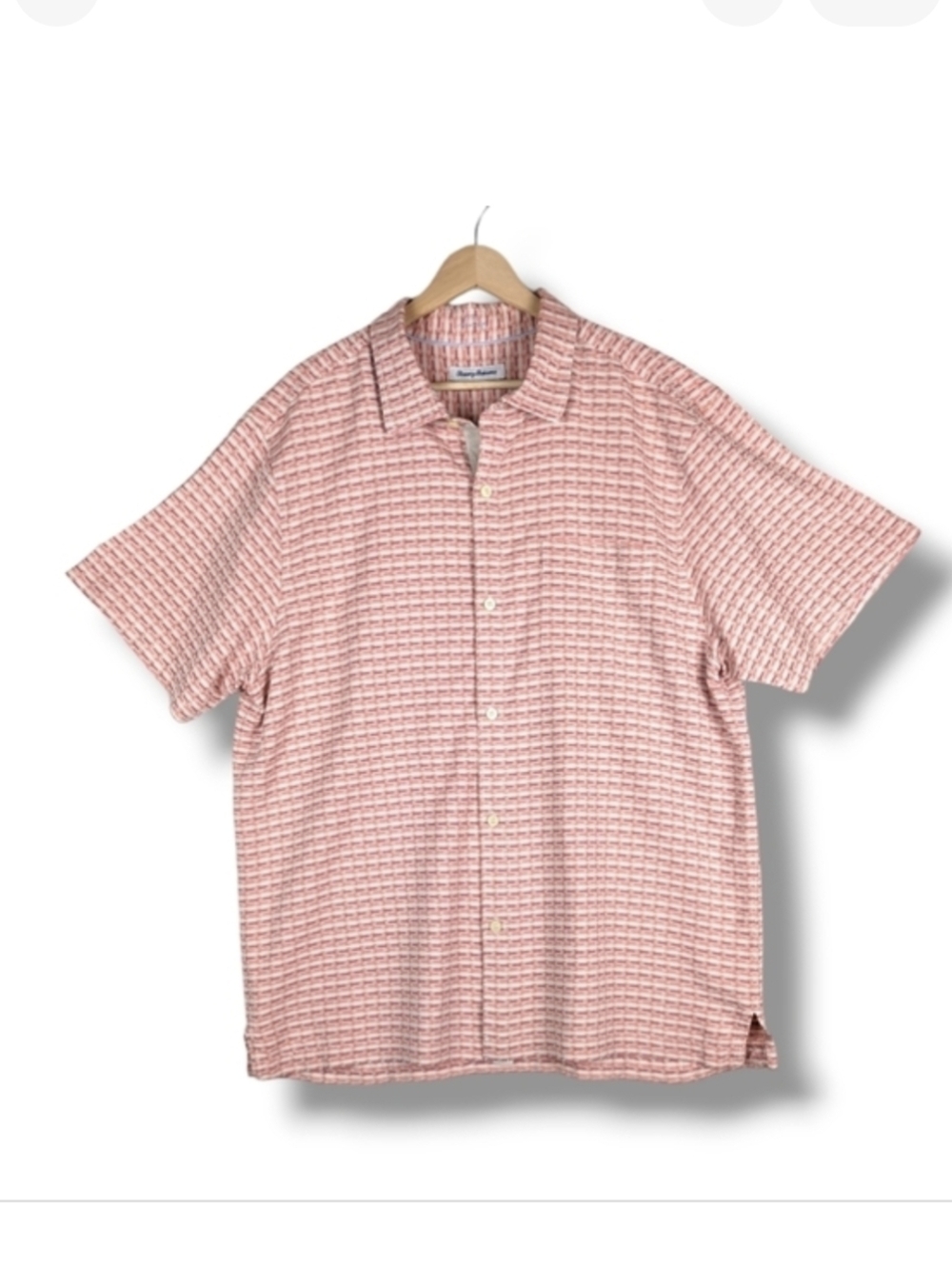 Tommy‎ Bahama Silk Short Sleeve Button Front Shirt XL Salmon Pink